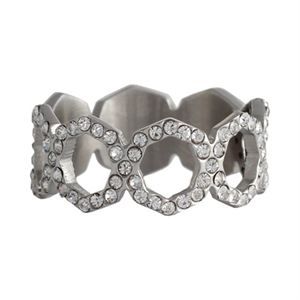 Silver with Crystals Octagonal Ring - Size 7